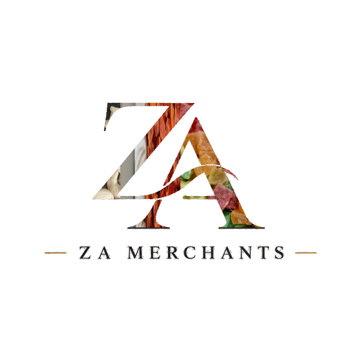ZA Merchants logo filled with product imagery